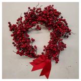 13 Inch Artificial Christmas Wreath Red Berry Wreath Handmade Winter Wreath with Bowknot Christmas Decoration for Front Door Home Indoor Outdoor Farmhouse Wall Window Xmas Holiday - Retail: $25