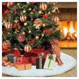 Christmas Tree Skirt - 48 Inches White Christmas Tree Skirt, High-End Soft Classic Fluffy Faux Fur Tree Skirt for Xmas Tree Decorations and Ornaments - Retail: $18