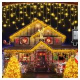 1620 LED Christmas Outdoor Lights with 360 Drops, 164ft Hanging Curtain Lights with 8 Modes Timer & Memory, Waterproof Christmas Fairy Lights for House Roof Holiday Yard Wedding Decor (Warm White) - R
