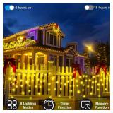 1620 LED Christmas Outdoor Lights with 360 Drops, 164ft Hanging Curtain Lights with 8 Modes Timer & Memory, Waterproof Christmas Fairy Lights for House Roof Holiday Yard Wedding Decor (Warm White) - R