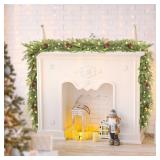 6FT Christmas Garland with a 50 LED String Light (Not pre Installed), Cedar Garlands with Snowy Leaves and Pine Cone, Decorations for Mantel Stairs Table Runner Indoor Winter Decor