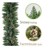 Christmas Garland PreLit 9 Ft Battery Operated with 50 Lights, Pine Cone and Snow Style Xmas Garland, Christmas Decor Indoor Outdoor