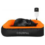 Heated Pet Bed for Indoor Cats - Self Warming Heating Dog Bed with Fur Fluffy Plush - Orthopedic Small Animal Bed with Memory Foam Side for Cat Puppy Rabbit - 4 Timing | 9 Temp | 19x15""