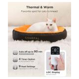Heated Pet Bed for Indoor Cats - Self Warming Heating Dog Bed with Fur Fluffy Plush - Orthopedic Small Animal Bed with Memory Foam Side for Cat Puppy Rabbit - 4 Timing | 9 Temp | 19x15""