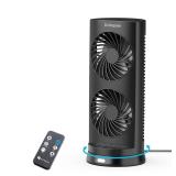DR.PREPARE Desk Fan USB Tower Cooling Fan with Remote Control, DC Motor Portable Oscillating Fan, 3 Speeds, Dual Air Circulation, 110Â° Oscillation, Table Fan for Bedroom Dorm Room Office Desktop - 