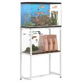 20 Gallon Fish Tank Stand, Upgraded Height Aquarium Stand Table with 2 Tiers Storage Shelf, Metal Reptile Breeder Turtle Terrarium Stand Rack for Home Office, 24 L x 12" W x 32.2" H, White - Retail: $