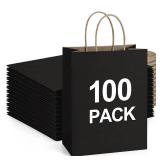 Recyclable Kraft Paper Gift Bag, 8x4.25x10.5 Inches, 100Pcs, Black, with Handles, Bulk, FSC Compliant, Multipurpose - Retail: $28