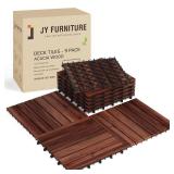 9 PCS Interlocking Deck Tiles 12 x 12" - Premium Acacia Wood Patio Tiles Waterproof - Deck Tiles Interlocking All Weather Waterproof Flooring - Easy Installation for Indoor & Outdoor (Brown) - Retail: