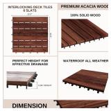 9 PCS Interlocking Deck Tiles 12 x 12" - Premium Acacia Wood Patio Tiles Waterproof - Deck Tiles Interlocking All Weather Waterproof Flooring - Easy Installation for Indoor & Outdoor (Brown) - Retail: