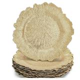 12 Pack Gold Charger Plates, 12.7 Round Plastic Reef Plate Chargers with Flora Reef Design for Wedding Dinner Party Decoration - Retail: $36"