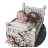 Newborn Photography Props Bed Woven Wooden Baby Photo Props Classic Retro Photoshoot Bohemian Macrame White Wood Bed Photo Studio Gift - Retail: $49