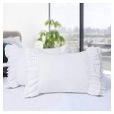Pack of 2 Farmhouse Ruffle Pillow Shams, Standard Size White French Country Style Vintage Pillowcases with Handcraft Ruffle, Boho Frilly Pillow Shams for Bedroom, Microfiber, 20 X 26" (Emory) - Retail