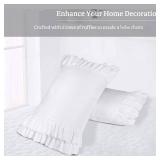 Pack of 2 Farmhouse Ruffle Pillow Shams, Standard Size White French Country Style Vintage Pillowcases with Handcraft Ruffle, Boho Frilly Pillow Shams for Bedroom, Microfiber, 20 X 26" (Emory) - Retail