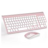 Wireless Keyboard and Mouse Ultra Slim Combo, TopMate 2.4G Silent Compact USB 2400DPI Mouse and Scissor Switch Keyboard Set with Cover, Batteries Included, for PC/Laptop/Windows/Mac - Rose Gold White 