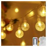 Globe String Lights, 16.4Ft 50 LED Fairy Lights Battery Operated with Remote Control for Party, Wedding, Halloween, Christmas Decorations Warm White - Retail: $13