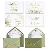 Design 100 PK Luxurious Gold Thank You Cards with Envelopes Bulk Sage Green - 5x3.5 Inches Wedding Thank You Notes Baby Shower Greenery Bridal Shower Small Business - Retail: $20