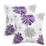 Throw Pillow Covers Decorative 18 X 18 Inches Pack of 2 Cozy Fleece Two-Tone Blooming Flowers Decorative Cushion Cases for Couch Bed Sofa Farmhouse Decoration Purple Grey - Retail: $17