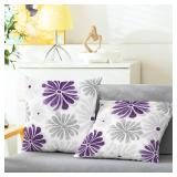 Throw Pillow Covers Decorative 18 X 18 Inches Pack of 2 Cozy Fleece Two-Tone Blooming Flowers Decorative Cushion Cases for Couch Bed Sofa Farmhouse Decoration Purple Grey - Retail: $17