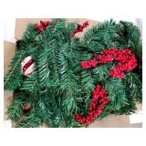 9FT Christmas Garland with 50LED Lights, Battery Operated PreLit Garland Christmas Decorations Timer 8 Mode, Artificial Outdoor Christmas Garland Greenery Pinecone for Indoor Door Decor