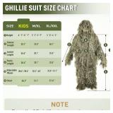 Ghillie Suit, 5 in 1 Ghillie Suit for Men Including Jacket, Pants, Hood, Carry Bag and Camo Tapes, 3D Camouflage Apparel, Bush Costume Suitable for Adults/Youth/Kids Halloween - Retail: $25