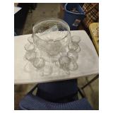 Glass Punch Bowl Set with 8 Cups