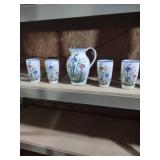 Hand Painted Birdhouse Pitcher and Tumbler Set