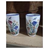 Hand Painted Birdhouse Pitcher and Tumbler Set