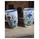 Hand Painted Birdhouse Pitcher and Tumbler Set