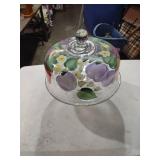 Hand Painted Glass Cake Dome with Floral Design