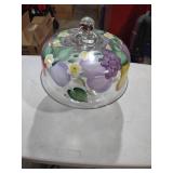 Hand Painted Glass Cake Dome with Floral Design