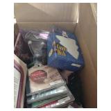 American Flag Tinsel Decoration and Holiday Music CDs box of miscellaneous