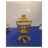 Amber Glass Lidded Compote Dish