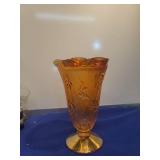 Amber Glass Iris Pattern Vase
