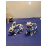 Blue and White Ceramic Rabbit Figurines candle holders