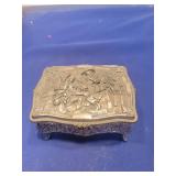 Victorian Brass Sewing Pin Box with Relief Scene