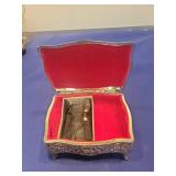 Victorian Brass Sewing Pin Box with Relief Scene