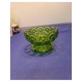 Green Glass Moon and Stars Pattern Candy Dish