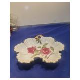Pink Rose Porcelain Shell Dish with Gold Trim