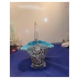 Turquoise and Spotted Art Glass Basket