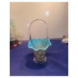Turquoise and Spotted Art Glass Basket