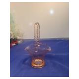 Pink Depression Glass Basket with Twisted Handle