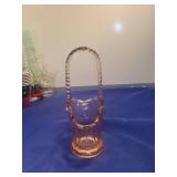 Pink Depression Glass Basket with Twisted Handle