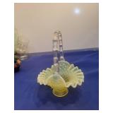 Vaseline Glass Hobnail Flower Basket