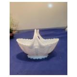 White Milk Glass Bowl with Floral Pattern