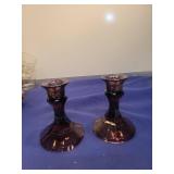 Purple Glass Candlestick Holders - Set of 3