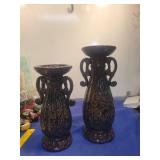 Set of 2 brown Drip Glaze Ceramic candles holders with Handles