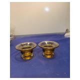 Amber Glass Candlestick Holders - Set of 2