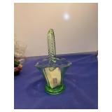 Green Glass Basket with Twisted Handles