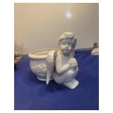 White Porcelain Cherub Decorative Candle Holder or pot holder