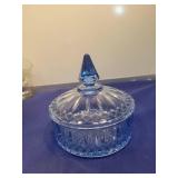 Crystal Candy Dish with Blue Finial